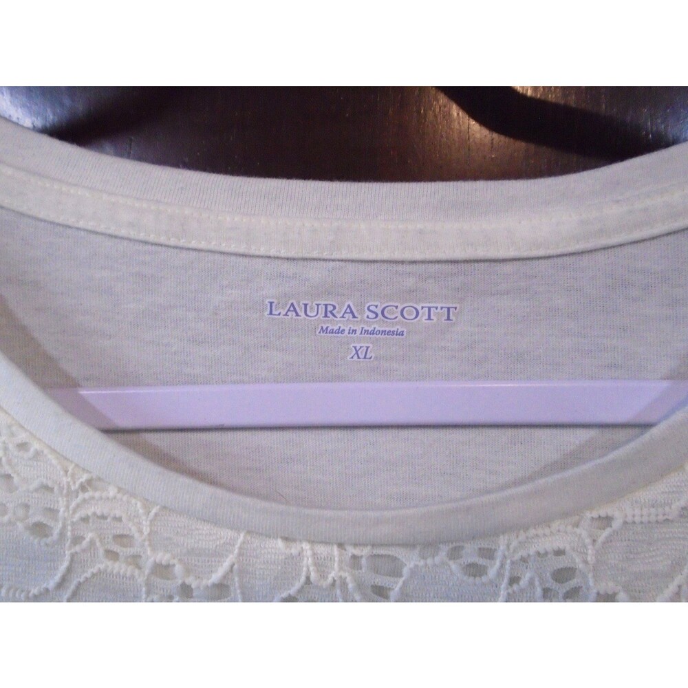 Laura Scott Womens top Shirt Blouse Scoop neck 3/4 sleeve Plus size 1X White - Picture 3 of 6